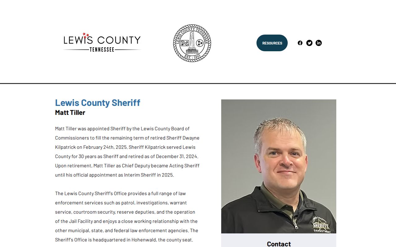 Lewis County Sheriff's Office, responsible for warrant service and jail operations
